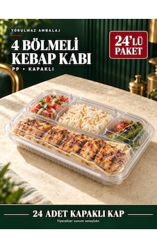 4 Bölmeli Pp Kapaklı Kebap Kabı 24 Lü Paket Şeffaf Yemek Ve Menü Kabı 4 Bölmeli Pp Kapaklı Kebap Kabı 24 Lü Paket Şeffaf Yemek Ve Menü Kabı