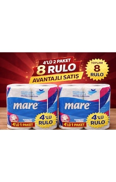 Mare Tuvalet Kağıdı 4'lü Rulo 2 Paket Ekstra Yumuşak Çift Katlı Dayanıklı Tuvalet Kağıdı Mare Tuvalet Kağıdı 4'lü Rulo 2 Paket Ekstra Yumuşak Çift Katlı Dayanıklı Tuvalet Kağıdı