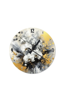 Soyut Beyaz Orkideler Analog Duvar Saati Beyaz