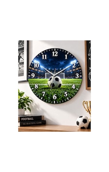 Futbol Temalı Duvar Saati 45 Cm Futbolcu Futbol Sahası Spor Kulübü Uv Baskı Sessiz Akar Mekanizma 944
