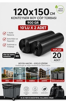 120x150 Cm 240 Litre Konteyner Boy Çöp Torbası 20 Adet Siyah Dayanıklı Endüstriyel Çöp Poşeti 10'lu 2 Rulo 120x150 Cm 240 Litre Konteyner Boy Çöp Torbası 20 Adet Siyah Dayanıklı Endüstriyel Çöp Poşeti 10'lu 2 Rulo