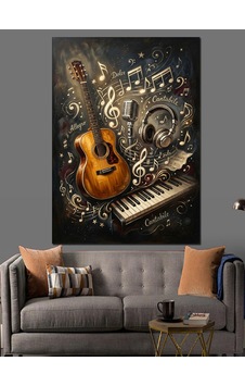 Müzik Notları Arasında Klasik Gitar Dekoratif Kanvas - Mdf Ahşap Tablo Müzik Notları Arasında Klasik Gitar Dekoratif Kanvas - Mdf Ahşap Tablo