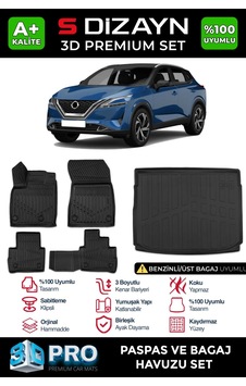 S-dizayn Nissan Qashqai 1.3 3d Pro Havuzlu Paspas Ve Bagaj Havuzu Seti 2'li Set 2021 Üzeri A+ Kali