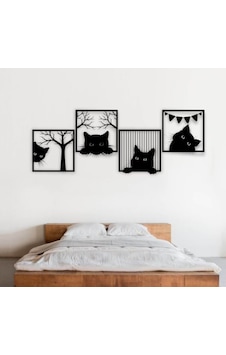 Siyah Ahşap Kediler 30cm X 30cm 4 Adet Tablo Duvar Dekoru 3mm Mdf Lazer Kesim Siyah Ahşap Kediler 30cm X 30cm 4 Adet Tablo Duvar Dekoru 3mm Mdf Lazer Kesim
