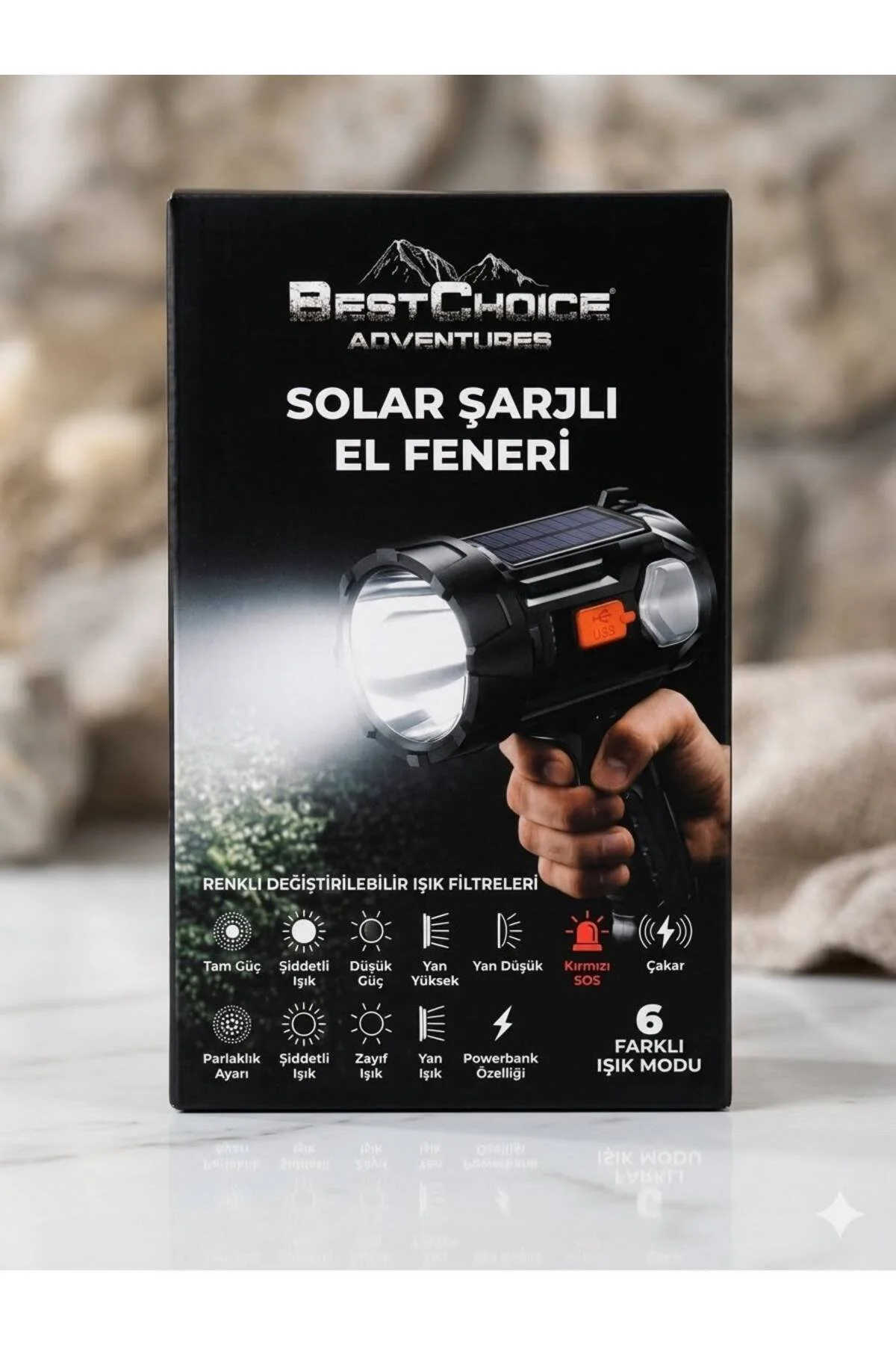Bestchoice Solar Şarjlı El Feneri Siyah