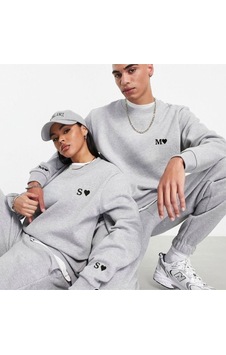 Sevlove Sevgili Çift Kombini Kişiye Özel Harf Baskılı 2'li Sweatshirt Beden İçin Mesaj İle Bilgi Verin Gri