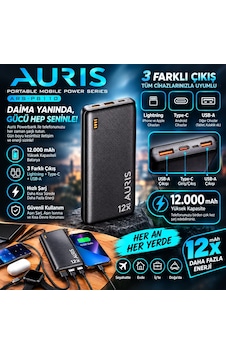 Auris Ars-pb110 12.000 Mah Powerbank - Lisinya Siyah Auris Ars-pb110 12.000 Mah Powerbank - Lisinya Siyah