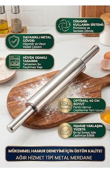 40 Cm Paslanmaz Metal Çelik Merdane Ergonomik Kulplu Çelik Profesyonel Hamur Açma Merdanesi Oklava 40 Cm Paslanmaz Metal Çelik Merdane Ergonomik Kulplu Çelik Profesyonel Hamur Açma Merdanesi Oklava