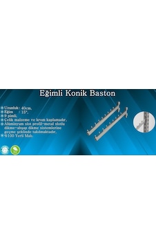 5 Adet Konik Baston - Konik Dikmeye Geçme Baston, Askı Aparatı Krom 5 Adet Konik Baston - Konik Dikmeye Geçme Baston, Askı Aparatı Krom