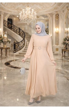 Neşeli Butik Kadın Bej Tül Kumaş Kemer Detaylı Büyük Beden Tesettür Elbise Nbft006 Bej Neşeli Butik Kadın Bej Tül Kumaş Kemer Detaylı Büyük Beden Tesettür Elbise Nbft006 Bej
