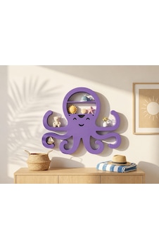 3d Baskı Ahtapot Duvar Rafı - Dekoratif Mini Raf-mor Renkli