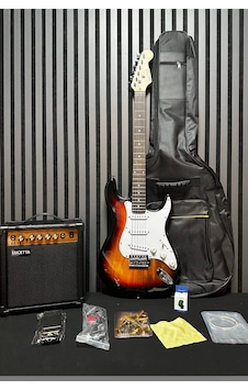 Sunburst Elektro Gitar Set Sss Manyetiki Gitar-amfi-askı-kapo-tuner-kılıf-kablo-pena-yedek Takım Tel Sunburst Elektro Gitar Set Sss Manyetiki Gitar-amfi-askı-kapo-tuner-kılıf-kablo-pena-yedek Takım Tel