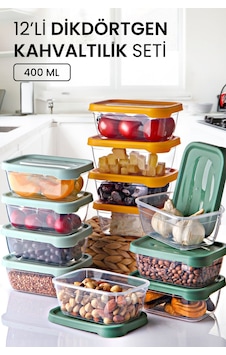 Kitchen Life 12'li Aura Dikdörtgen Saklama Kabı 400 Ml - Kahvaltılık Kahvaltı Seti Çok renkli