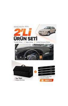Kia Sephia 1998-2004 Uyumlu Torpido Örtüsü + Tay Tüyü Bagaj Çantası + Sticker Seti - Siyah Kia Sephia 1998-2004 Uyumlu Torpido Örtüsü + Tay Tüyü Bagaj Çantası + Sticker Seti - Siyah