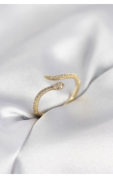 Gold Renk Yılan Model Zirkon Taşlı Kadın Yüzük Altın Gold Renk Yılan Model Zirkon Taşlı Kadın Yüzük Altın