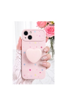 Fibaks iPhone 15 Uyumlu Kılıf Pembe Kalpli Pop Soketli 3d Kalp Detaylı Yıldız Desenli Kamera Korumalı Fibaks iPhone 15 Uyumlu Kılıf Pembe Kalpli Pop Soketli 3d Kalp Detaylı Yıldız Desenli Kamera Korumalı