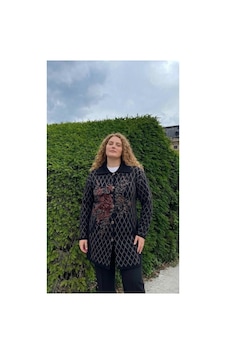 Onno Style Women Büyük Beden Ekose Gül Pike Desenli Çelik Örgü Kadın Triko Kaban Siyah Onno Style Women Büyük Beden Ekose Gül Pike Desenli Çelik Örgü Kadın Triko Kaban Siyah