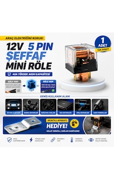 12v 40a 5 Pin Şeffaf Mini Röle Oto Rölesi Ek Far Led Bar Korna Sis Farı Universal Tekli