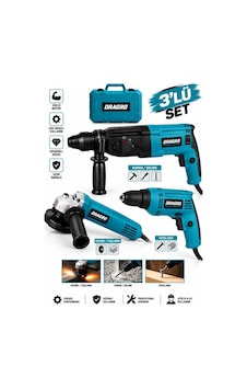 Dragro DRG-3L Çelik Şanzıman Elektrikli 3'lü Set M Matkap + Taşlama + Kırıcı Delici Hilti Dragro DRG-3L Çelik Şanzıman Elektrikli 3'lü Set M Matkap + Taşlama + Kırıcı Delici Hilti