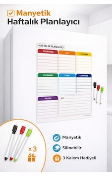 Haftalık Planlayıcı Magnet Silinebilir Mıknatıslı Yazı Tahtası Büyük Boy 35 50 Cm Ve 3 Kalem Diğer