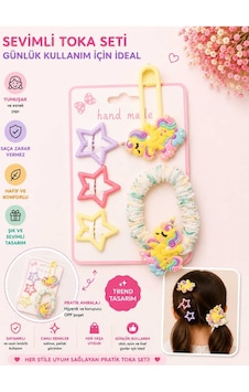 5'li Set Unicorn Figürlü Büzgülü Lastik Ve Yıldız Çıtçıt Çocuk Saç Tokası Seti - Farklı Renk Seçenekli Sarı 5'li Set Unicorn Figürlü Büzgülü Lastik Ve Yıldız Çıtçıt Çocuk Saç Tokası Seti - Farklı Renk Seçenekli Sarı