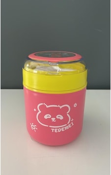 Tantitoni Tedemeı Pembe Sarı Paslanmaz Çelik Yuvarlak Yemek Taşıma Kabı 530 Ml Pembe