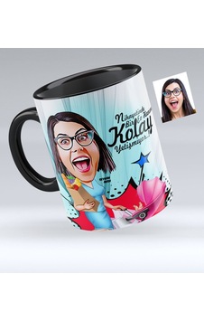 Kişiye Özel Ev Hanımı Karikatürlü Siyah Kupa Bardak - 1 Kişiye Özel Ev Hanımı Karikatürlü Siyah Kupa Bardak - 1