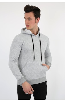 Modish Üç İplik Şardonlu Kapşonlu Düz Erkek Günlük Sweatshirt Gri Modish Üç İplik Şardonlu Kapşonlu Düz Erkek Günlük Sweatshirt Gri