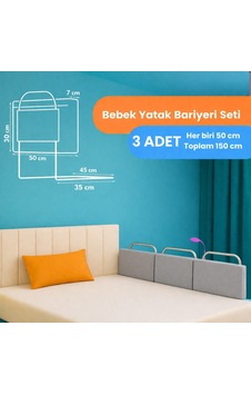 Yatella Yeni Nesil Yatak Bariyeri 50 X 30 Cm Gri 3 Adet - Telalı Yatella Yeni Nesil Yatak Bariyeri 50 X 30 Cm Gri 3 Adet - Telalı