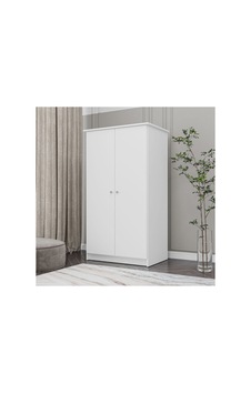 Mdf Saint Gardırop 2 Kapaklı Askılı Ve Raflı Beyaz