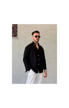 More Black Oversize Fresh Keten Gömlek Siyah More Black Oversize Fresh Keten Gömlek Siyah