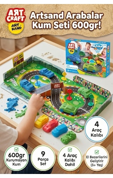 Art Craft 600 Gr Arabalar Kinetik Kum Seti - Kurumayan Oyun Kumu 9 Parça Eğitici Oyuncak Çok Renkli Art Craft 600 Gr Arabalar Kinetik Kum Seti - Kurumayan Oyun Kumu 9 Parça Eğitici Oyuncak Çok Renkli