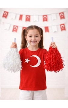 2'li Kırmızı Beyaz Metalik Ponpon - Gösteri İçin 2'li Kırmızı Beyaz Metalik Ponpon - Gösteri İçin
