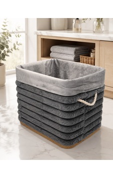 Bambu Peluş Kaplama Çamaşır Sepeti Organizer - Antrasit-7493 Çok Renkli Bambu Peluş Kaplama Çamaşır Sepeti Organizer - Antrasit-7493 Çok Renkli