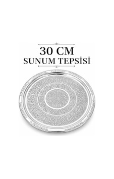 Gül Mutfak 30 Cm Paslanmaz Çelik Krom Tepsi, Yuvarlak İşlemeli Servis Tabağı, Kebap Köfte Pide Lahmacun Sunum Inox