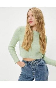 Koton Basic Peluş Crop Kazak Uzun Kollu Yuvarlak Yaka 001 Koton Basic Peluş Crop Kazak Uzun Kollu Yuvarlak Yaka 001