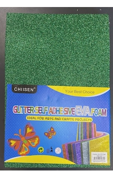 Chiisen Yeşil Simli Yapışkanlı Eva Foam Köpük Kağıt Glitter Self Adhesive Sanat Hobi El İşi Projeler İçin A4