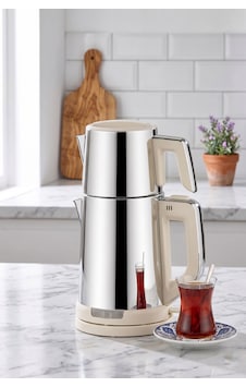 Özkent K-410-1 Gurme Çay Keyfi Paslanmaz Çelik Süzgeçli 1800w Krem 1,8+1 L Inox