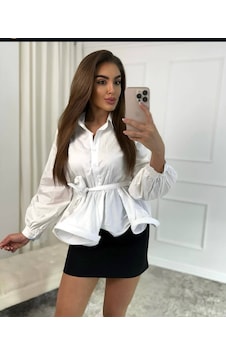 Vizon Beyaz Volanlı Pop Gömlek