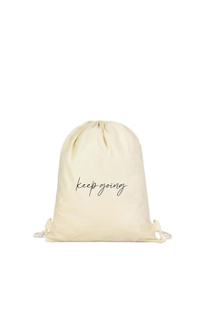 Tabby Design Keep Going Motto Baskılı Büzgülü Sırt Çantası - Krem