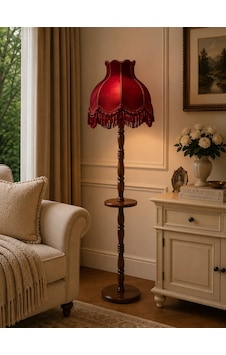 Bordo Kadife Kaplı Püsküllü Başlık Doğal Ahşap Sehpalı Ayaklı Vintage Lambader 170x45cm Bordo Kadife Kaplı Püsküllü Başlık Doğal Ahşap Sehpalı Ayaklı Vintage Lambader 170x45cm