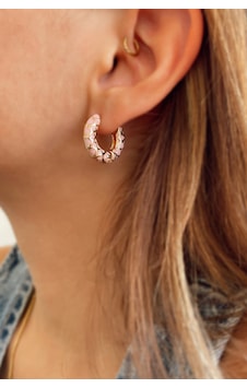 Kadın Etnik Model Pudra Pembe Küpe Altın