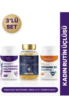 Hotay Nutrition Wooggs Vital Female Adult Multivitamin 120 Kapsül + Omega 3-6-9 90 Kapsül + Vitamin D3 1000 Iu 3'lü Set Hotay Nutrition Wooggs Vital Female Adult Multivitamin 120 Kapsül + Omega 3-6-9 90 Kapsül + Vitamin D3 1000 Iu 3'lü Set