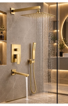 Alfas Luna Ankastre Gömme Duş Seti Yağmurlama El Duşlu Sıva Altı Döner Banyo Bataryası Mat Gold Altın Alfas Luna Ankastre Gömme Duş Seti Yağmurlama El Duşlu Sıva Altı Döner Banyo Bataryası Mat Gold Altın