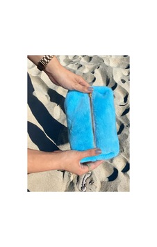 Pufcase Toscana Peluş Kumaş, Makyaj Çantası 10x20x10 Cm İthal Tüy Dökmez Açık Mavi