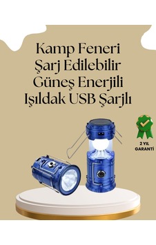 Güneş Enerjili Katlanabilir Kamp Feneri Usb Şarjlı, Hafif Ve Çok Fonksiyonlu - Lisinya Mavi