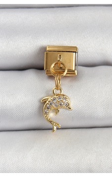 316l Çelik Sallantılı Zirkon Taşlı Yunus Balığı Model Gold Renk Nomination Charm Standart 316l Çelik Sallantılı Zirkon Taşlı Yunus Balığı Model Gold Renk Nomination Charm Standart