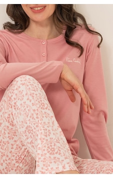 Pierre Cardin Kadın Pembe Düğmeli Yaka Uzun Kol Pijama Takım Pc9270-s-v2 Pc9270-s-v2