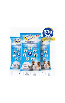 Bıo Petactive Wash Gloves Evcil Hayvan Kuru Yıkama Ve Bakım Kesesi 8 Li X 3 Paket Kedi Köpek Temizlik Eldiveni