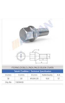 20 Adet Fiorino/doblo/linea/palio Bijon Cıvatası 20 Adet Fiorino/doblo/linea/palio Bijon Cıvatası